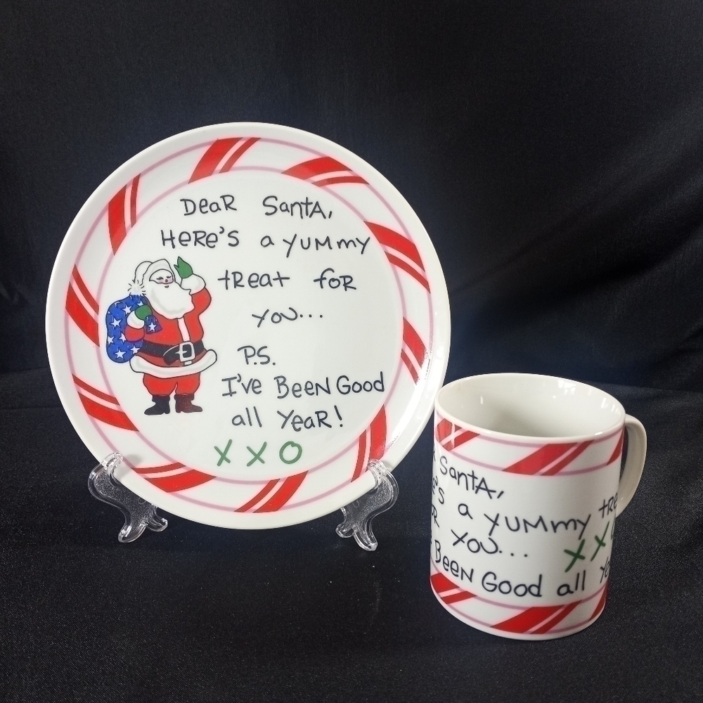 AMC Santa Porcelain Plate & Mug Set Milk and Cookies Vintage